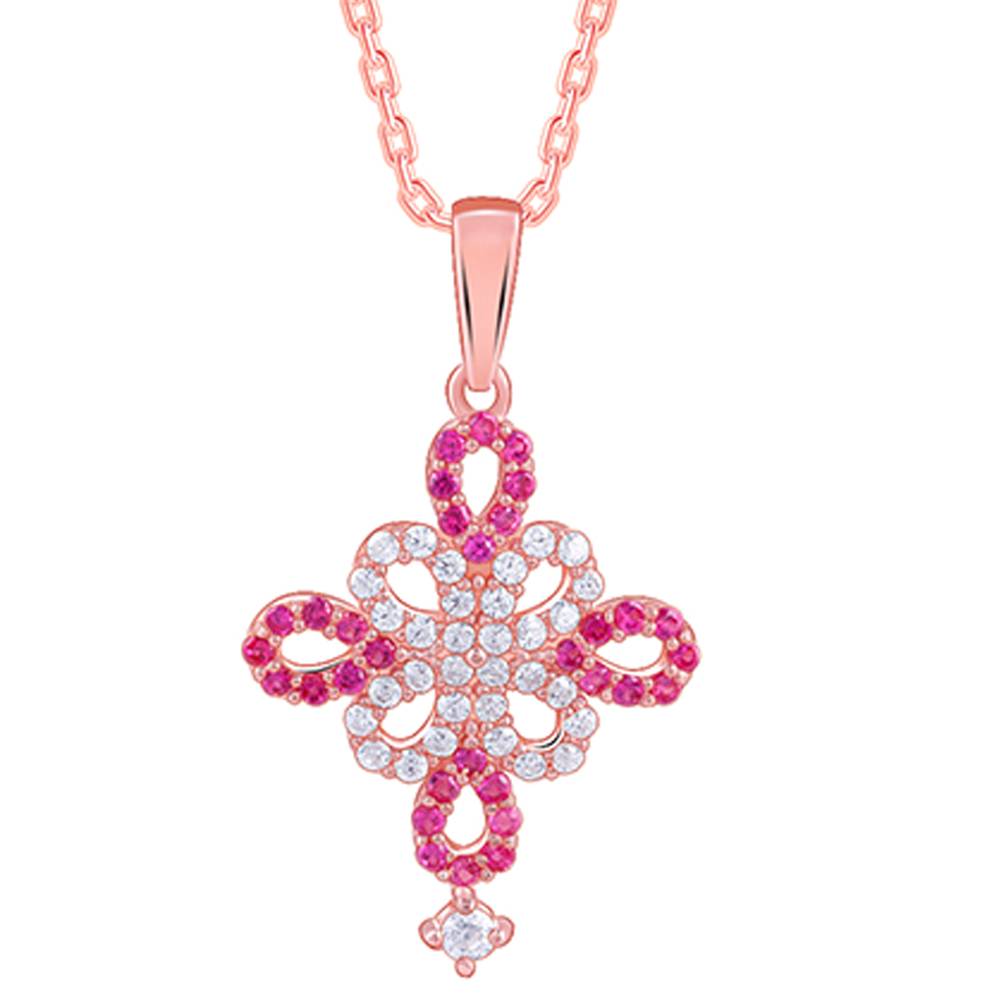 925 Rose Gold Jolie Flower Pendant With Link Chain : pd02891