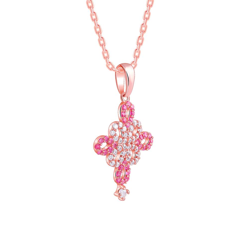 925 Rose Gold Jolie Flower Pendant With Link Chain : pd02891