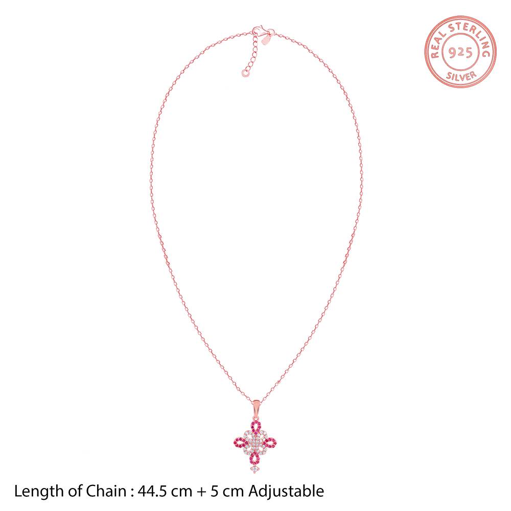 925 Rose Gold Jolie Flower Pendant With Link Chain : pd02891