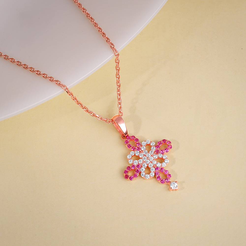 925 Rose Gold Jolie Flower Pendant With Link Chain : pd02891