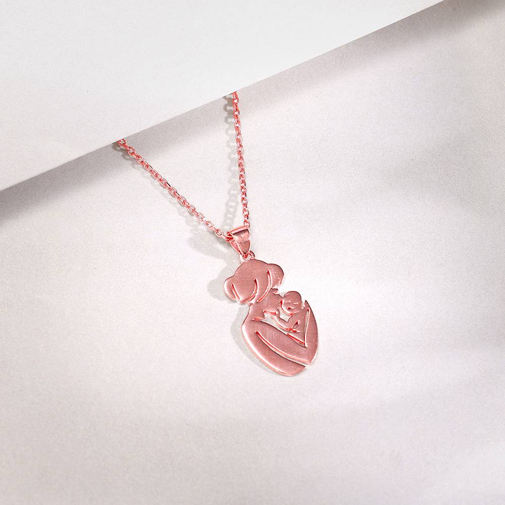 925 Silver Rose Gold Mom'S Embrace Pendant With Link Chain : PD02897
