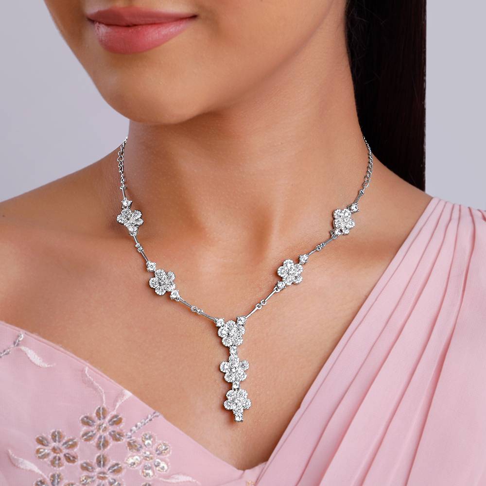 925 Silver Floral Flush Necklace : PD02904