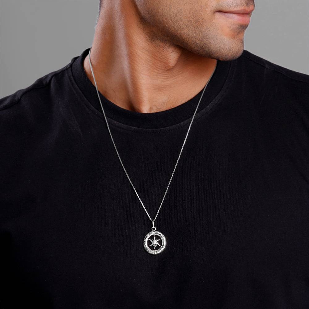 Oxidised Silver Astrohalo Pendant With Box Chain For Him : PD02995