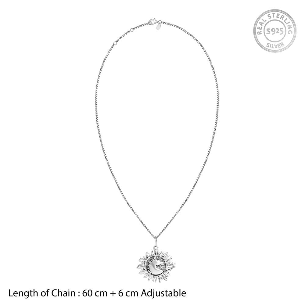 Oxidised Silver Sunborn Horse Pendant With Box Chain For Him : PD02997