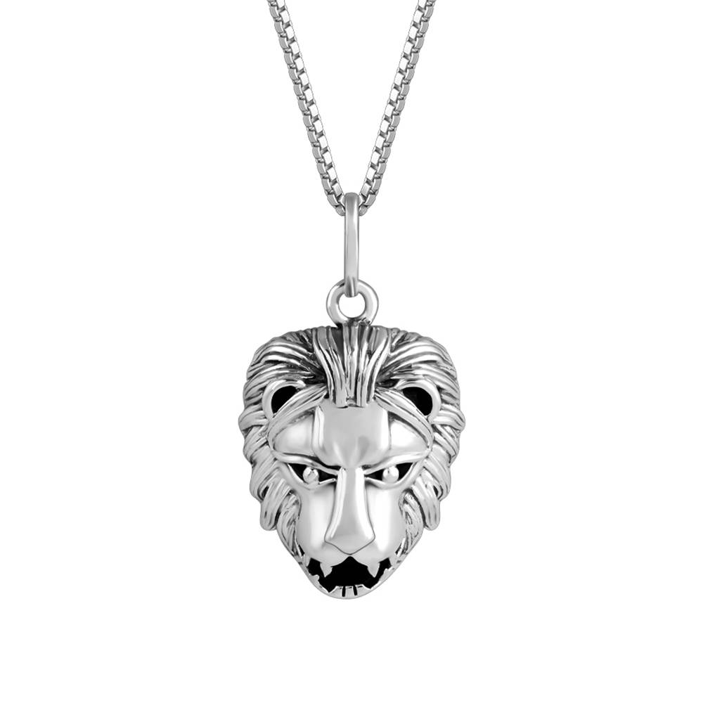 Oxidised Silver Lion Pendant With Box Chain For Him : PD02998