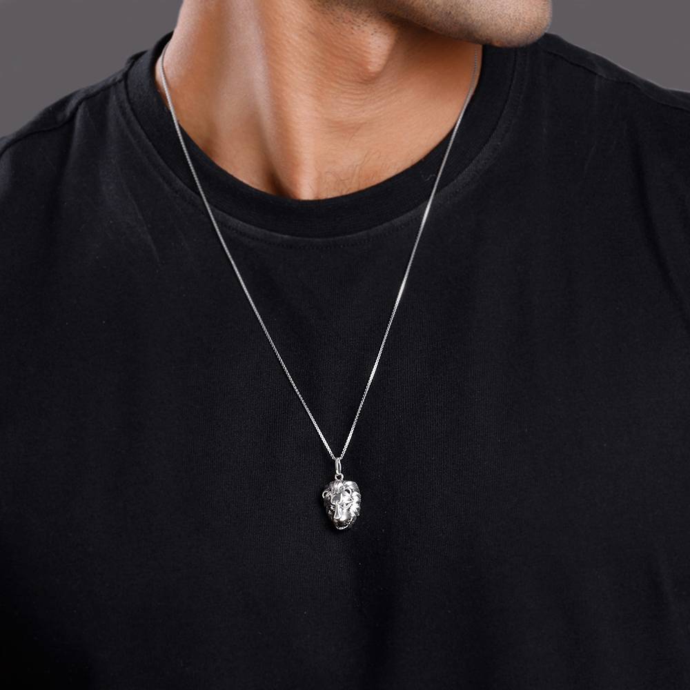Oxidised Silver Lion Pendant With Box Chain For Him : PD02998