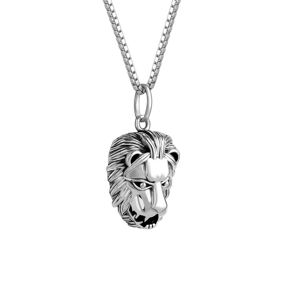 Oxidised Silver Lion Pendant With Box Chain For Him : PD02998