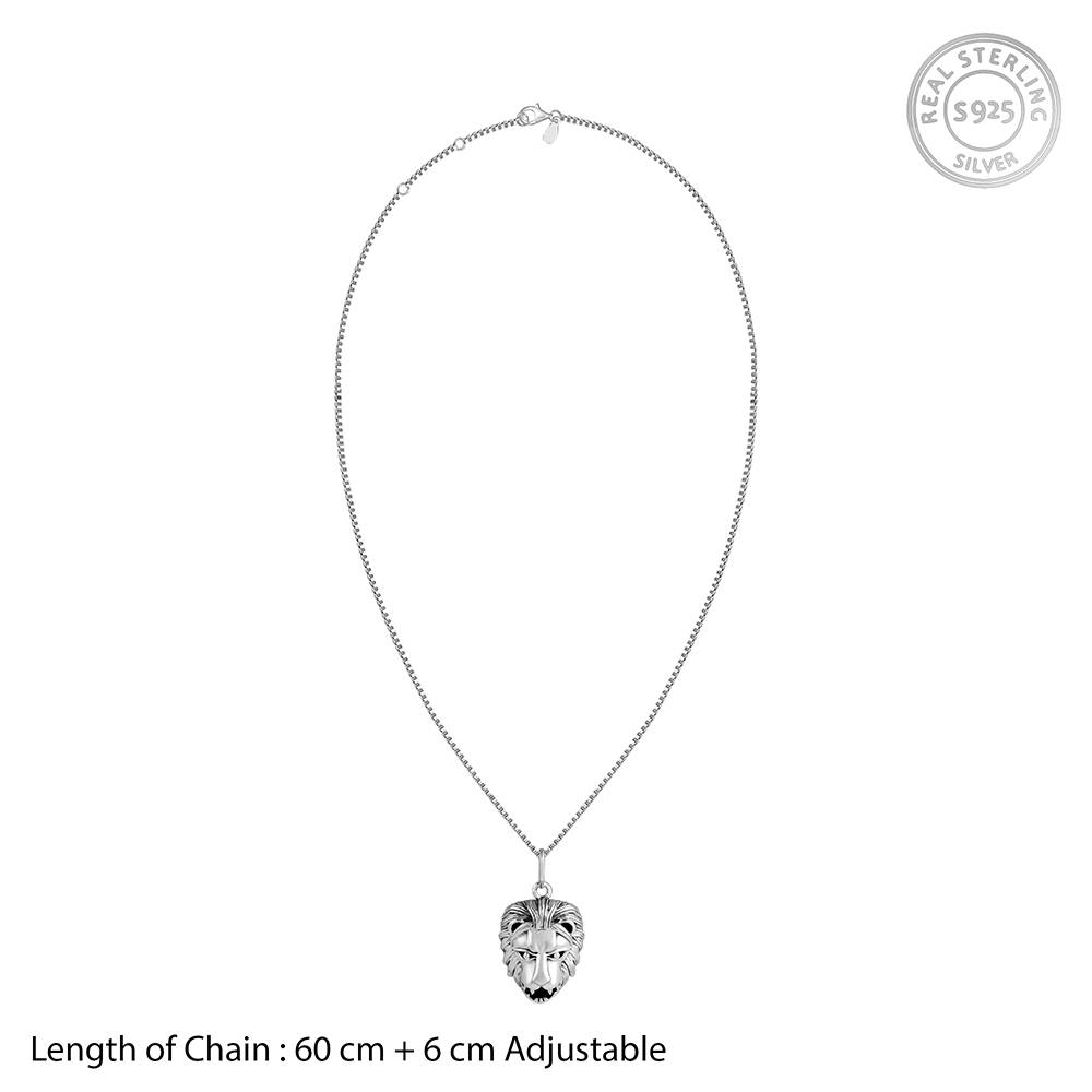 Oxidised Silver Lion Pendant With Box Chain For Him : PD02998