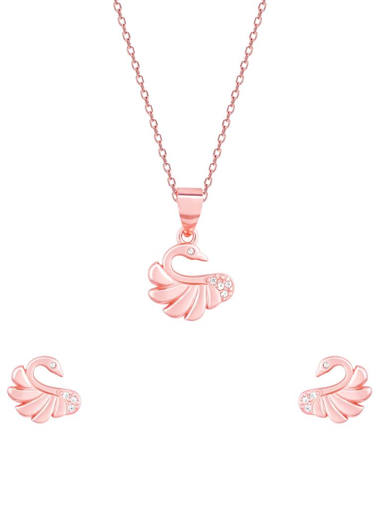 Giva 925 Sterling Silver Rose Gold Graceful Swan Set With Link Chain