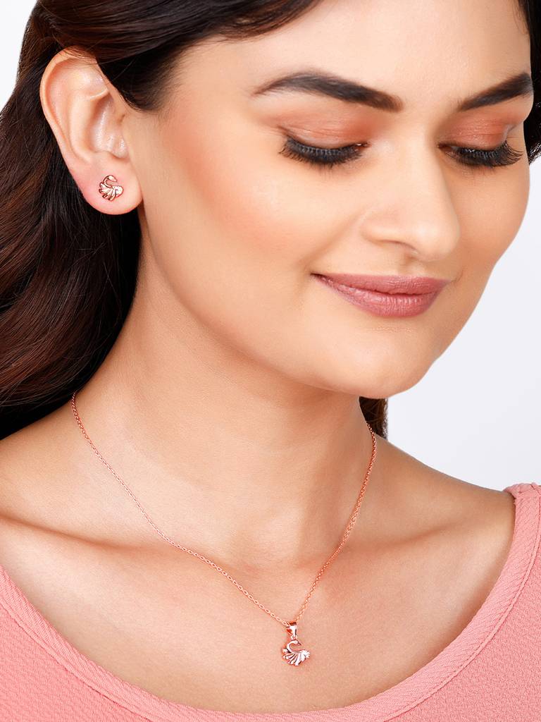 Giva 925 Sterling Silver Rose Gold Graceful Swan Set With Link Chain