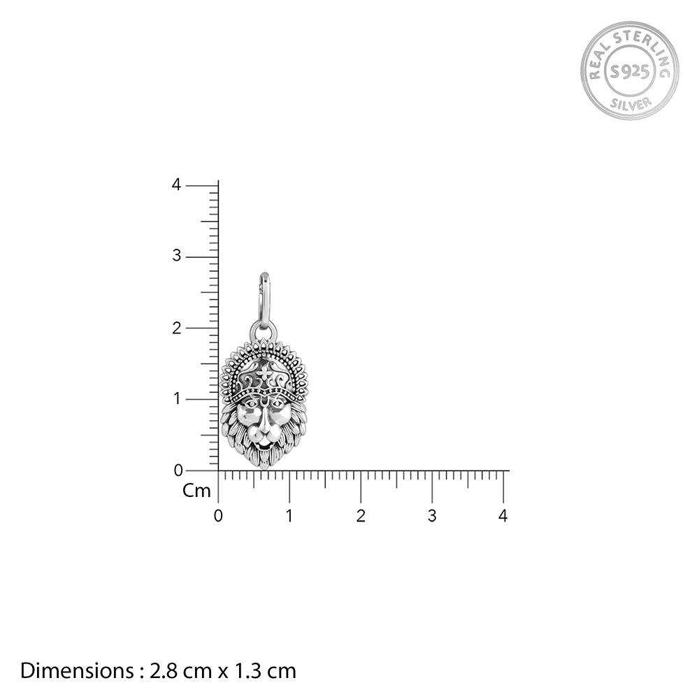 Oxidised Silver Lionheart Crown Pendant With Box Chain For Him : PD03000