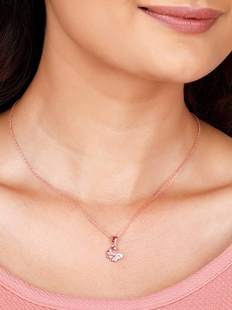 Giva 925 Sterling Silver Rose Gold Graceful Swan Pendant With Link Chain