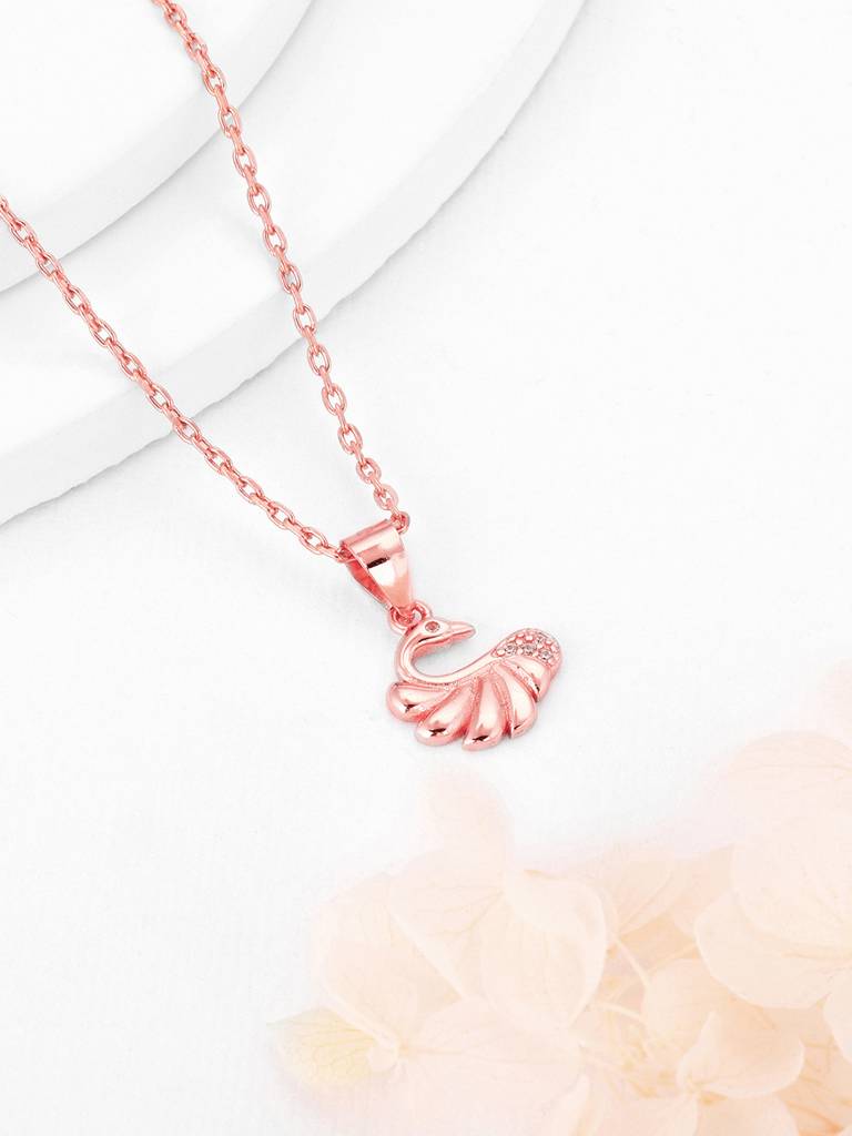 Giva 925 Sterling Silver Rose Gold Graceful Swan Pendant With Link Chain