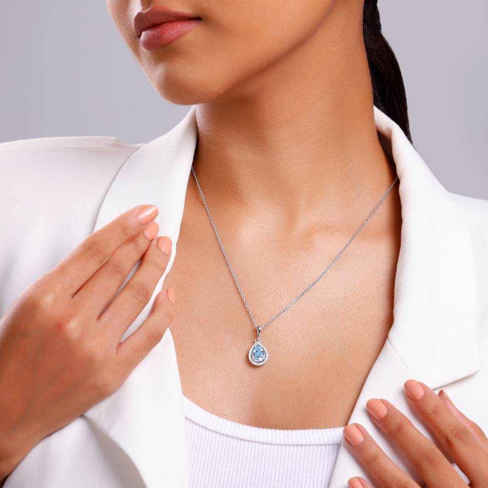 Giva 925 Silver Blue Topaz Pendant With Link Chain : PD03043