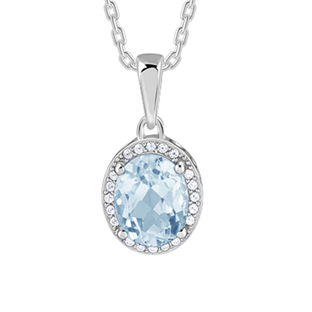 Giva 925 Silver Halo Blue Topaz Pendant With Link Chain : PD03045