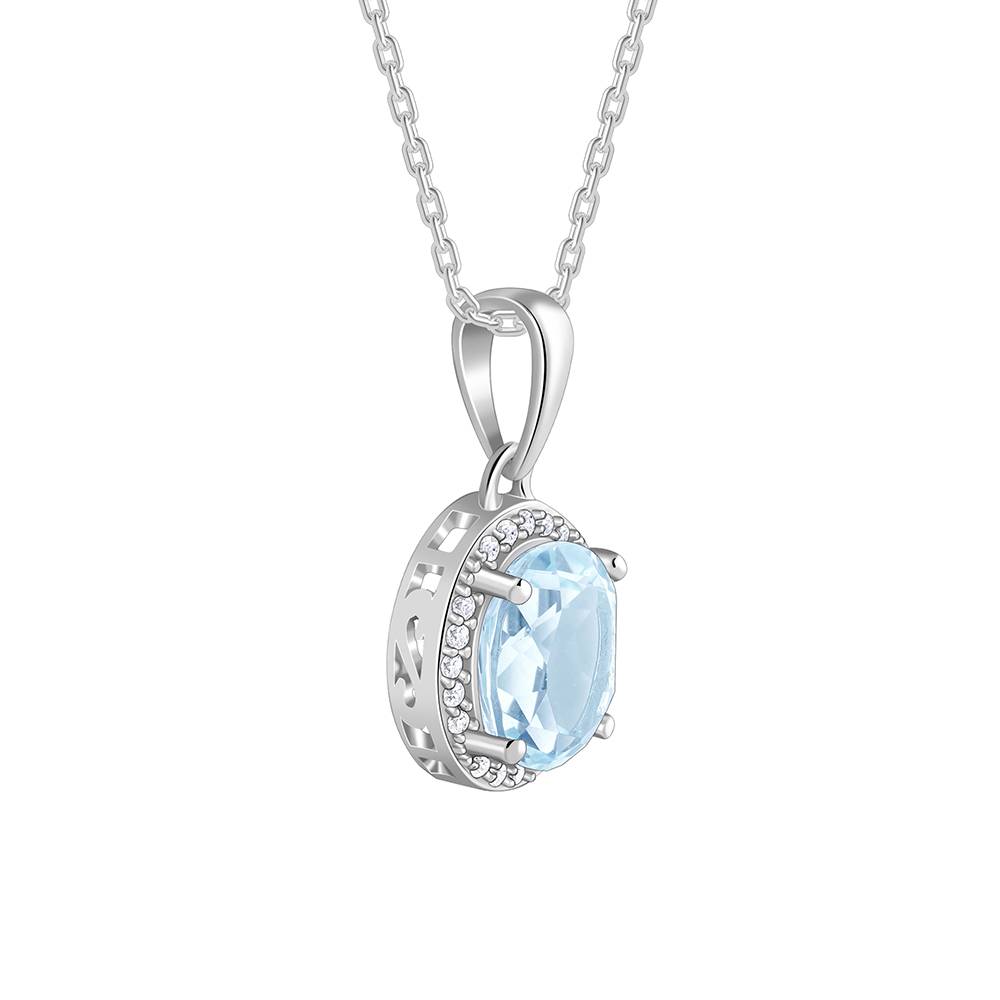 Giva 925 Silver Halo Blue Topaz Pendant With Link Chain : PD03045