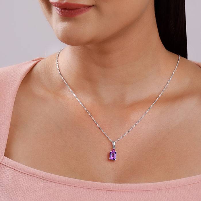 925 Silver Amethyst Pendant With Link Chain| Necklace To Gift Women & Girls : PD03047