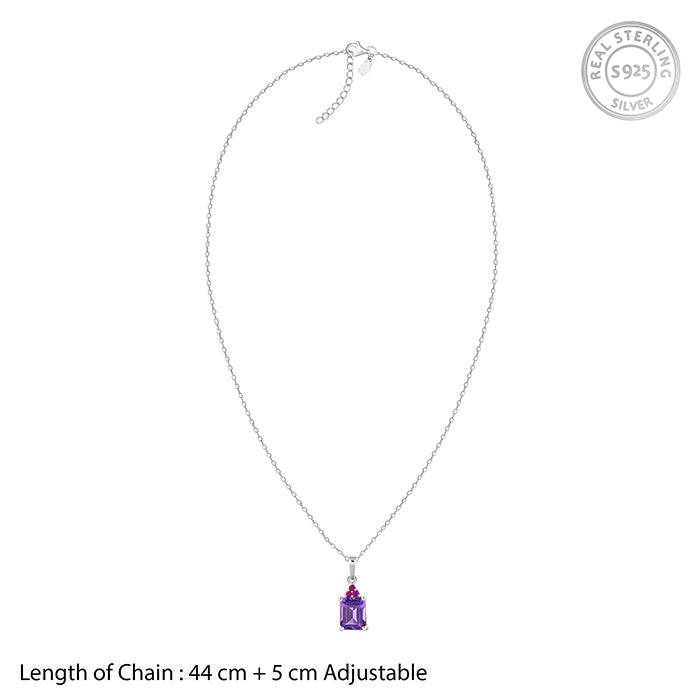 925 Silver Amethyst Pendant With Link Chain| Necklace To Gift Women & Girls : PD03047