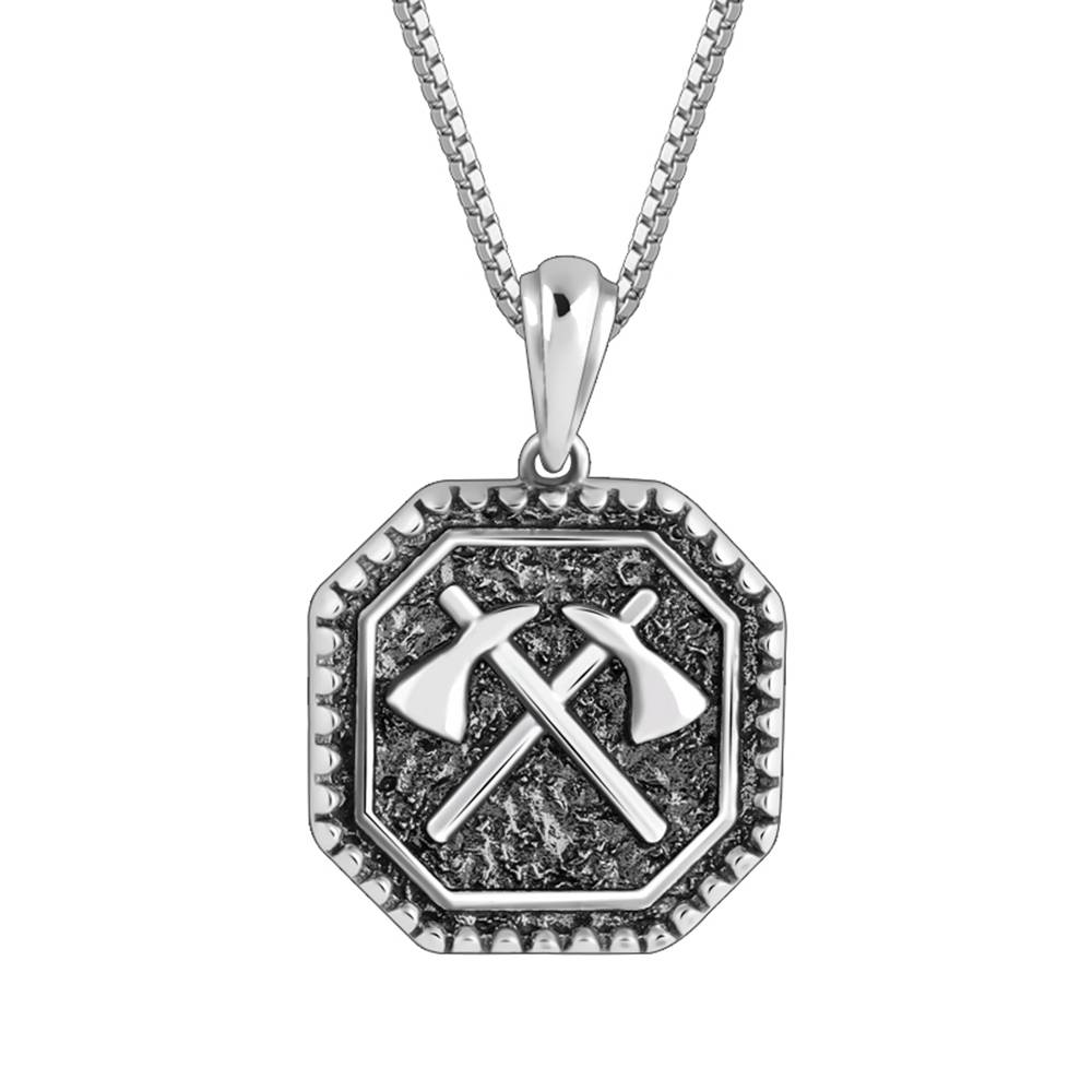 Oxidised Cyber Shard Pendant With Box Chain For Him : PD03054