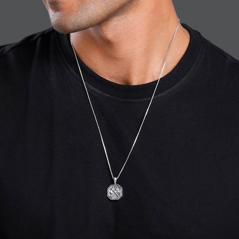 Oxidised Cyber Shard Pendant With Box Chain For Him : PD03054