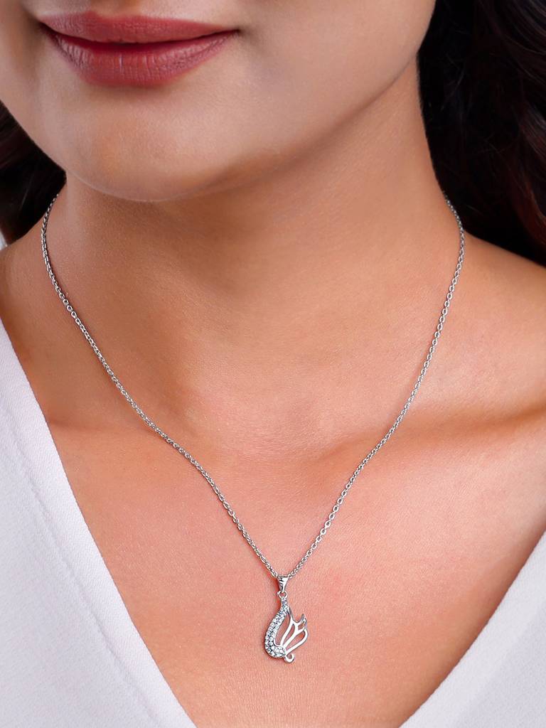 Silver Zircon Winged Pendant With Link Chain : PD0308