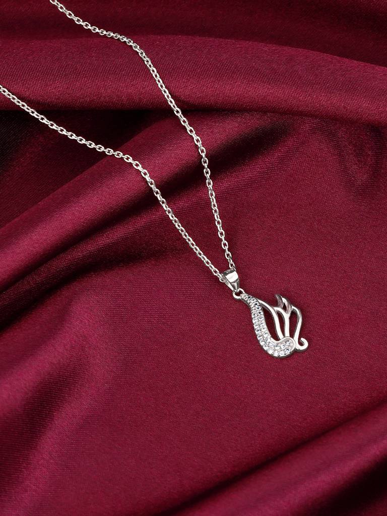 Silver Zircon Winged Pendant With Link Chain : PD0308