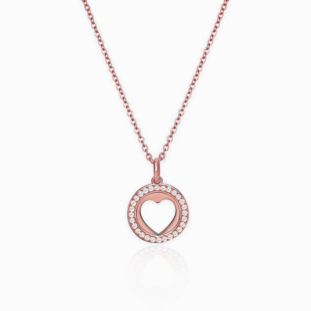 Rose Gold Halo Heart Pendant With Link Chain : PD031