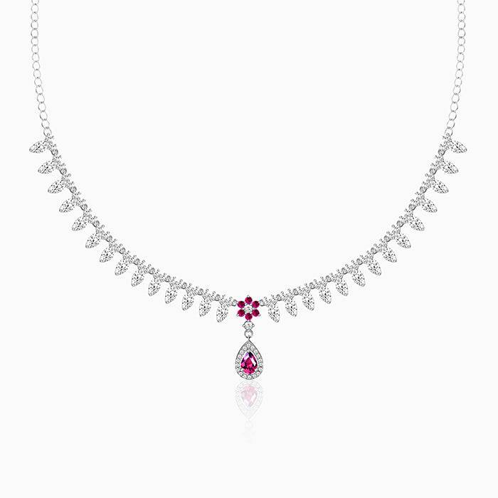 Giva 925 Silver Shruti Haasan Silver Pink Flower Drop Necklace : PD0348