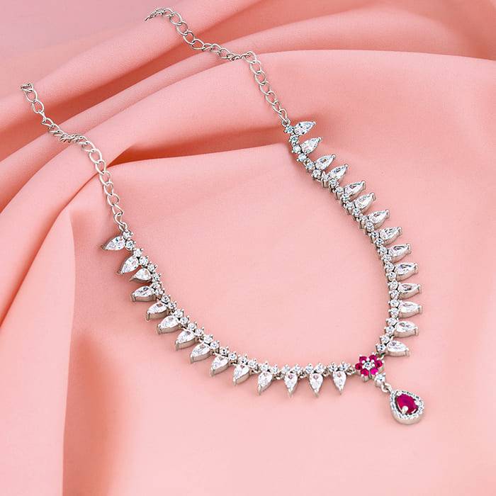 Giva 925 Silver Shruti Haasan Silver Pink Flower Drop Necklace : PD0348