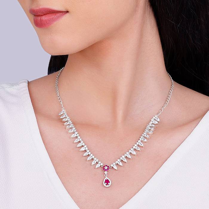 Giva 925 Silver Shruti Haasan Silver Pink Flower Drop Necklace : PD0348