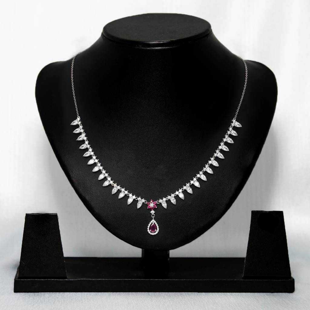 Giva 925 Silver Shruti Haasan Silver Pink Flower Drop Necklace : PD0348
