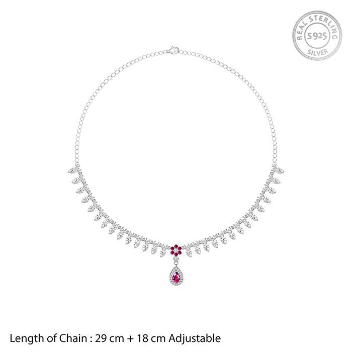 Giva 925 Silver Shruti Haasan Silver Pink Flower Drop Necklace : PD0348