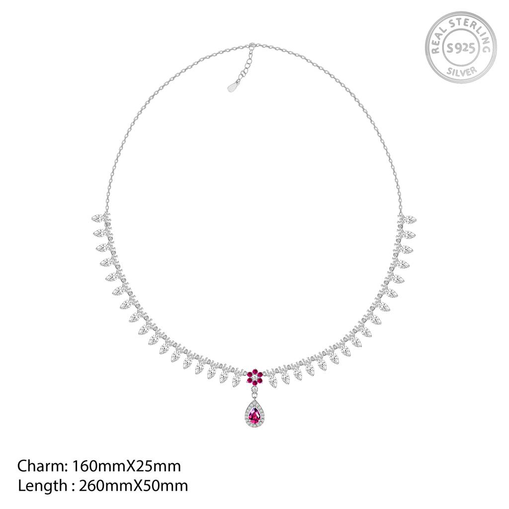 Giva 925 Silver Shruti Haasan Silver Pink Flower Drop Necklace : PD0348