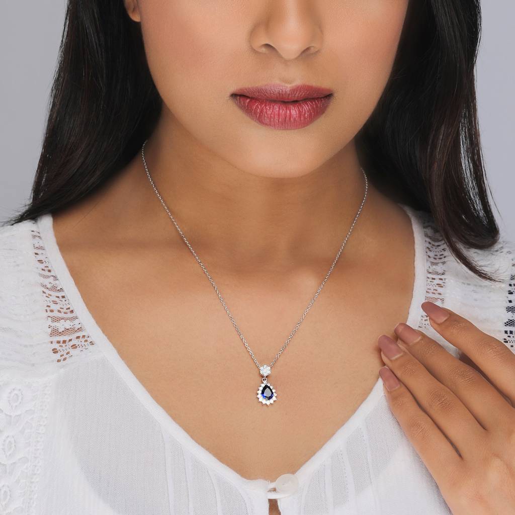 Giva 925 Sterling Silver Floral Royal Blue Drop Pendant| Necklace To Gift Women & Girls |  : PD0351