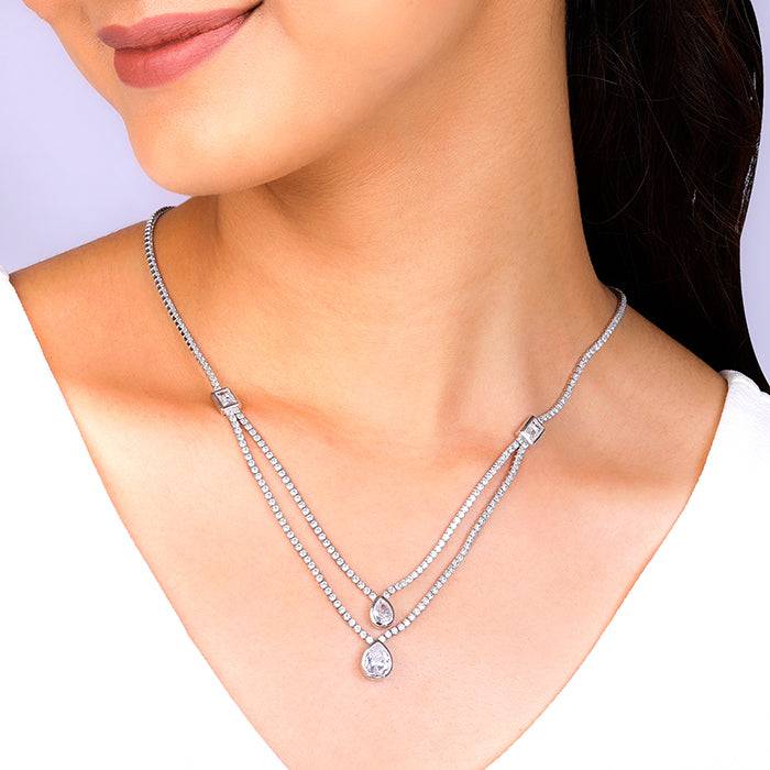 Anushka Sharma Silver Layered Drop Necklace : PD0353