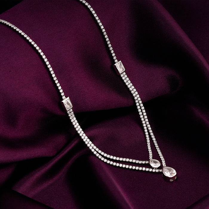 Anushka Sharma Silver Layered Drop Necklace : PD0353
