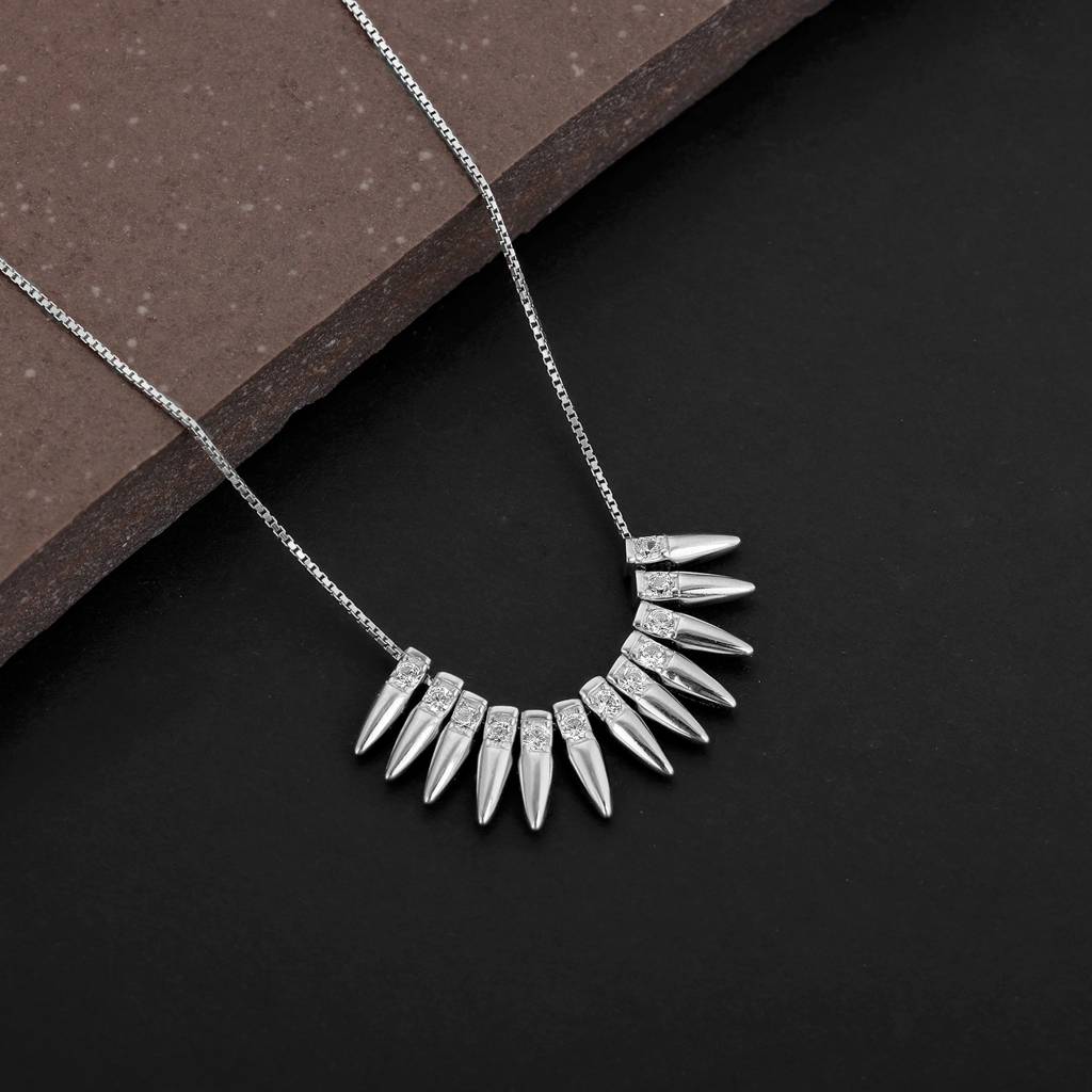 Silver Studded Spikes Necklace : PD0355