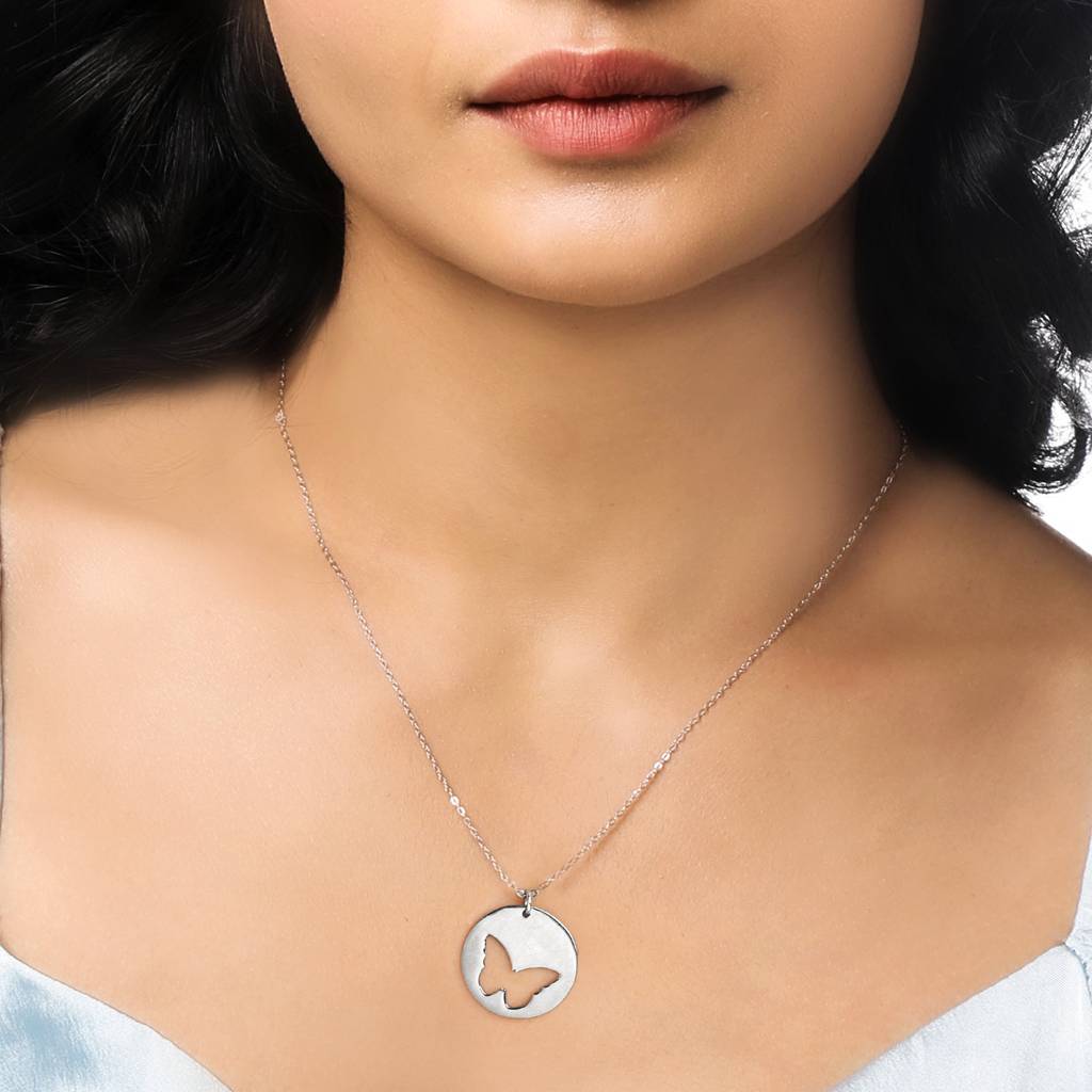 Silver Hollow Butterfly Disc Pendant : PD0356