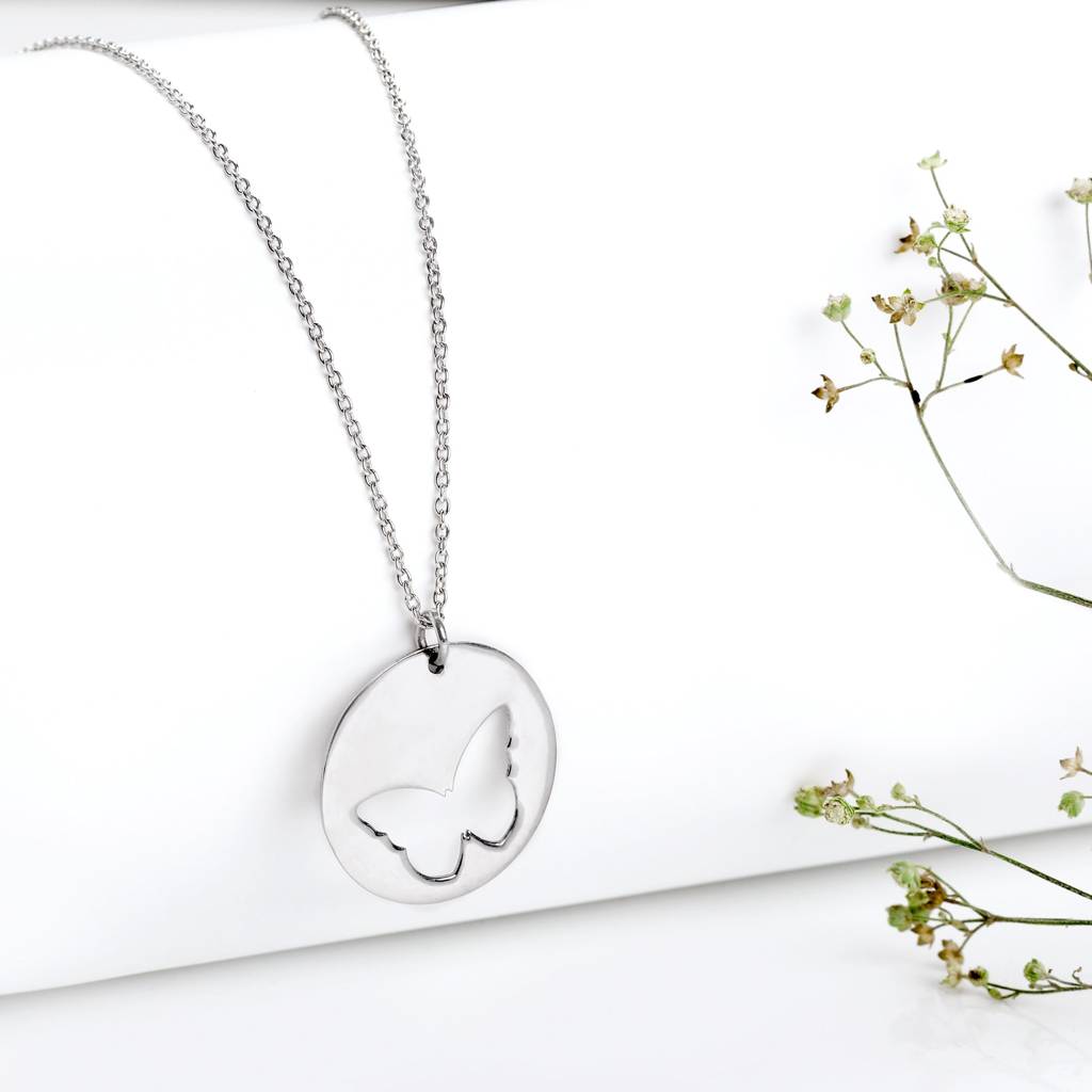 Silver Hollow Butterfly Disc Pendant : PD0356