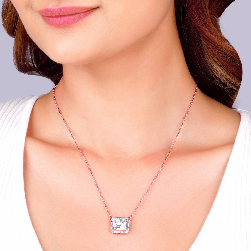 Rose Gold Studded Baguette Necklace : PD0361