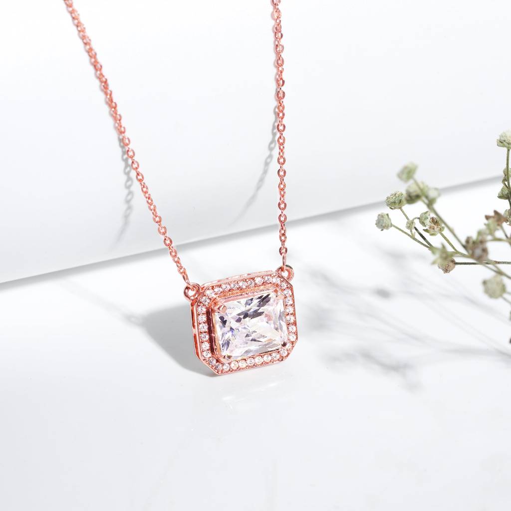 Rose Gold Studded Baguette Necklace : PD0361