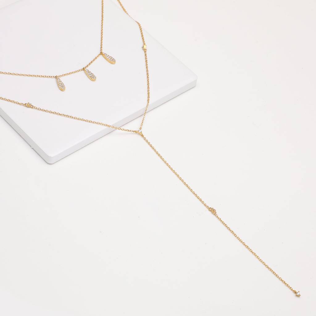 Golden Double Layered Small Charm Drop Necklace : PD0386