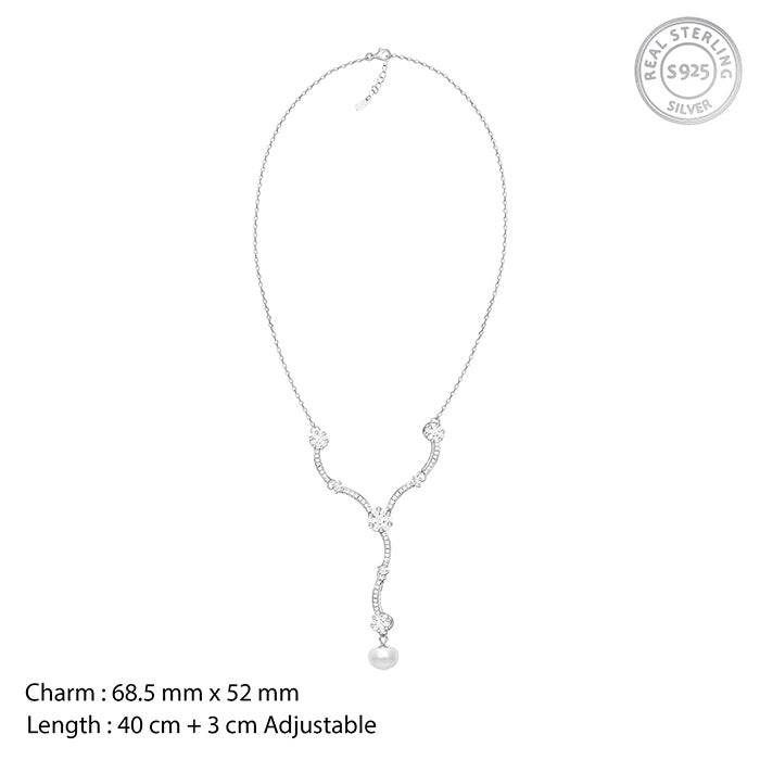 925 Silver Curved Pearl Flower Necklace : PD0427