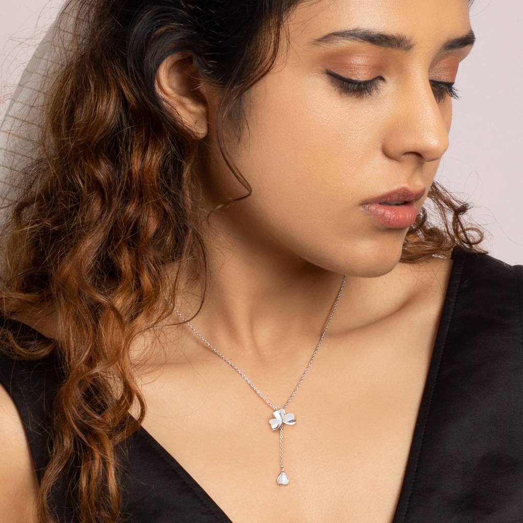 Silver Falling Petal Y-Drop Necklace : PD0429