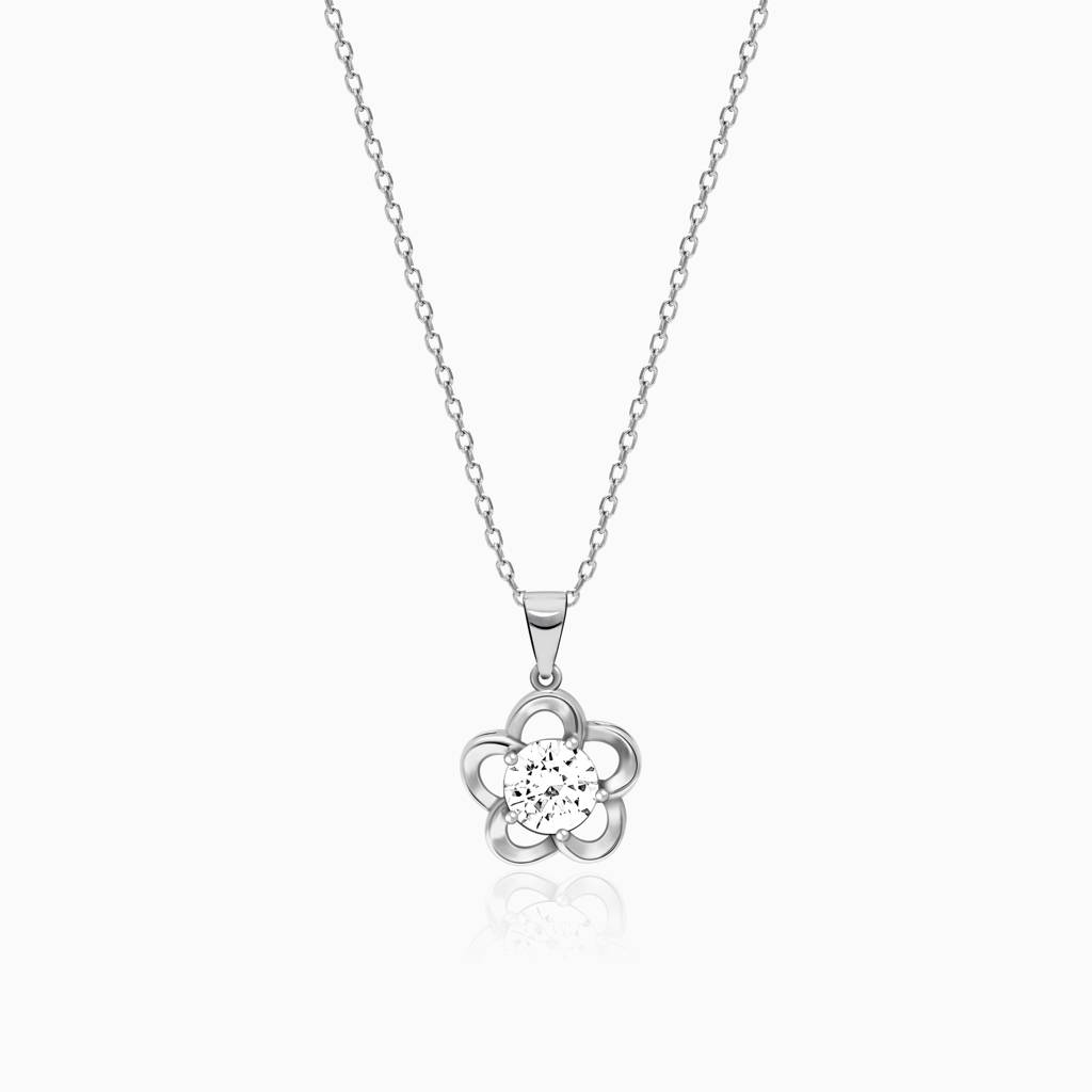 Silver Shimmering Bloom Pendant With Link Chain : PD0430