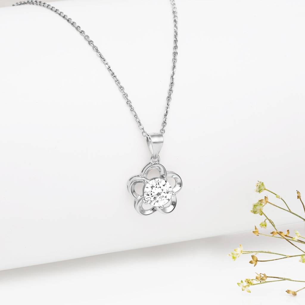 Silver Shimmering Bloom Pendant With Link Chain : PD0430