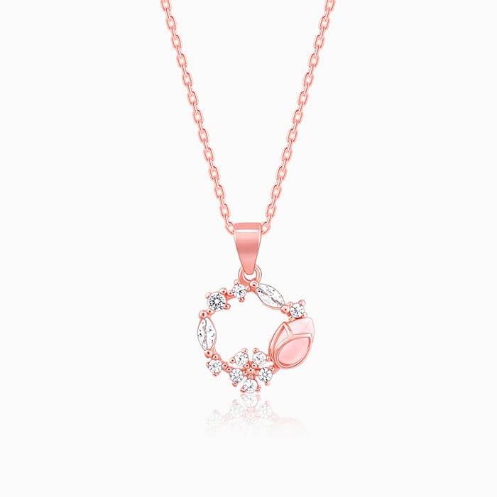 925 Silver Rose Gold Drop Wreath Pendant With Link Chain : PD0434