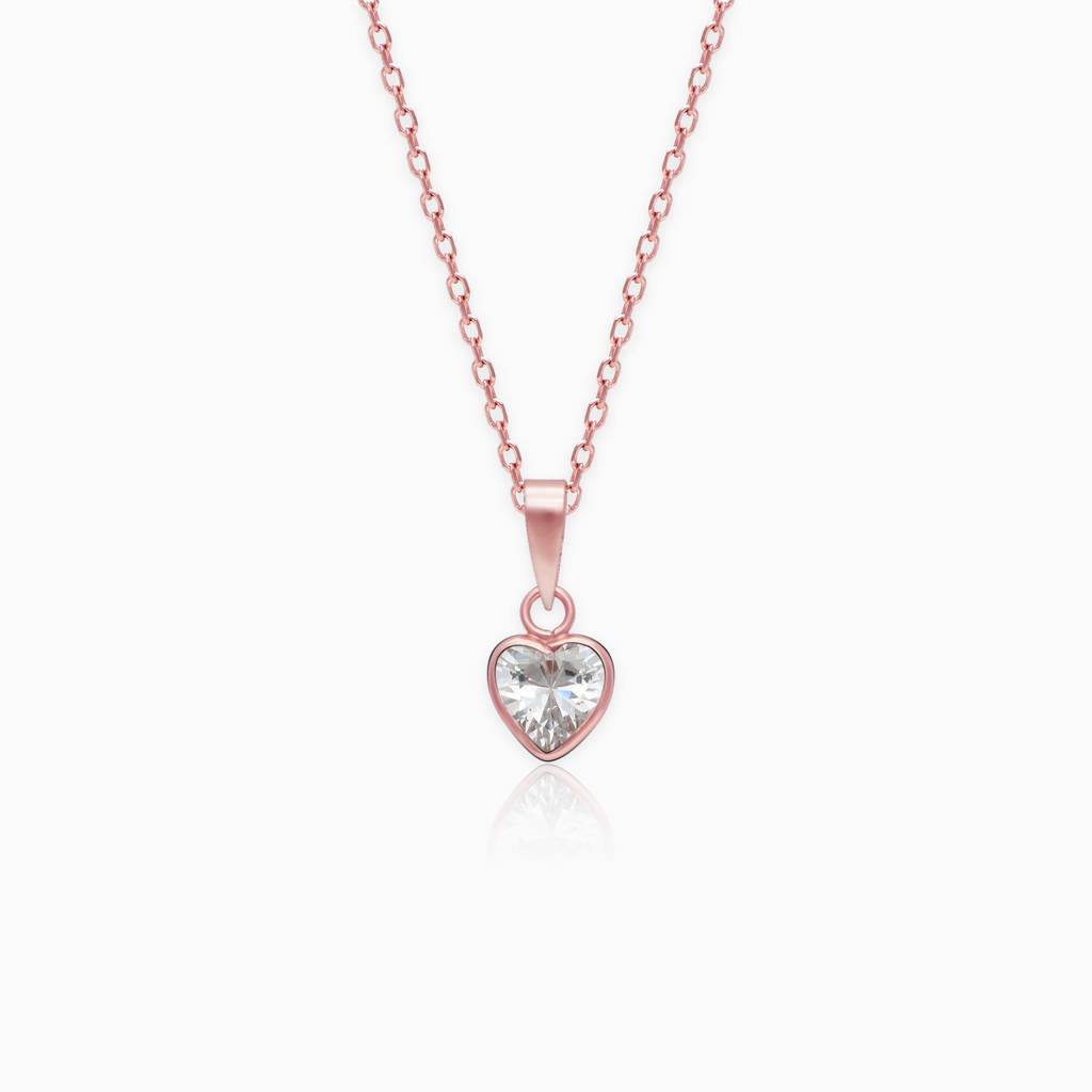 Rose Gold Crystal Heart Pendant With Link Chain : PD0443