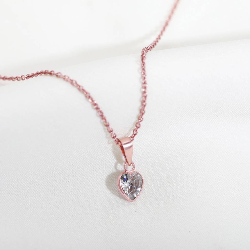 Rose Gold Crystal Heart Pendant With Link Chain : PD0443
