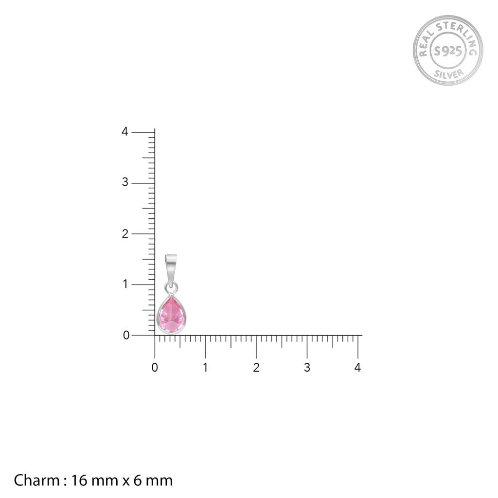 Silver Pink Drop Pendant With Link Chain : PD0446